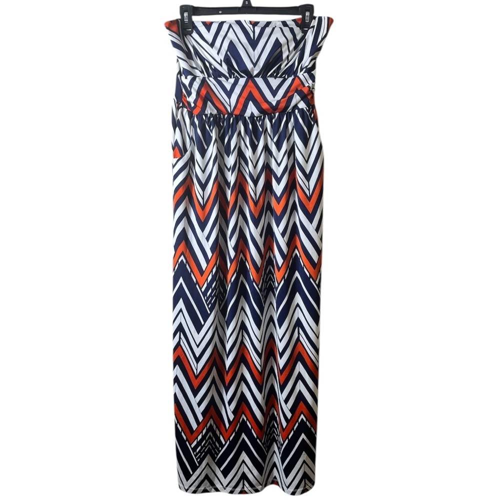 Emerald Sundae Maxi Dress XL Chevron Print Strapless Abstract Dress Artsy Chic